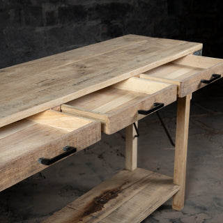 Vintage Reclaimed Wood Console Table With Drawers and Shelf - Qarnation