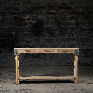 Vintage Reclaimed Wood Console Table With Drawers and Shelf - Qarnation